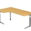 Freiformtisch Canberra - 650-850 X 2000 X 1200/800 Mm - C-Fuß Design - Weißaluminium/buche
