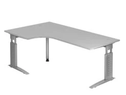 Freiformtisch Canberra - 650-850 X 2000 X 1200/800 Mm - C-Fuß Design - Weißaluminium/lichtgrau