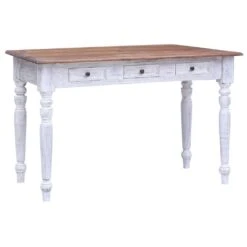 VidaXL Schreibtisch Mit Schubladen Weiß 117x57x75 Cm Altholz Massiv