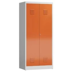 Mehrzweckspind Kleiderspind Spindschrank 2 Abteile, 1800 X 600 X 500 Mm Lichtgrau/feuerrot -Büromöbel Förderung 4ce74a45 1543 4a2e b11a 18f4ea3f96d9