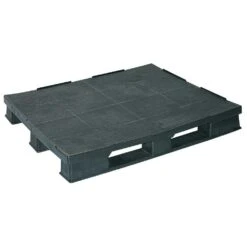 Kunststoffpalette Mit 3 Kufen, LxBxH 1200 X 1000 X 150 Mm, Schwarz, Mit Sicherungsrand