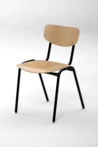 Besucherstuhl, 4-Fuß Rundrohr RAL9005, Sitz/Rücken Buche