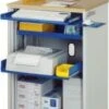 PC-Schrank, HxBxT 1100x720x660mm, Auszugboden, Schublade, 4 Lenkrollen, Korpus RAL7035, Front RAL7035, Platte Buche
