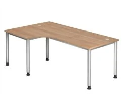 Freiformtisch Helsinki - 680-760 X 2000 X 1200/800 Mm - 4-Fuß-Gestell - Weißaluminium/buche -Büromöbel Förderung 85dbeb25 8898 4bbb 8bc0 f6e8b8f0c4ad 2