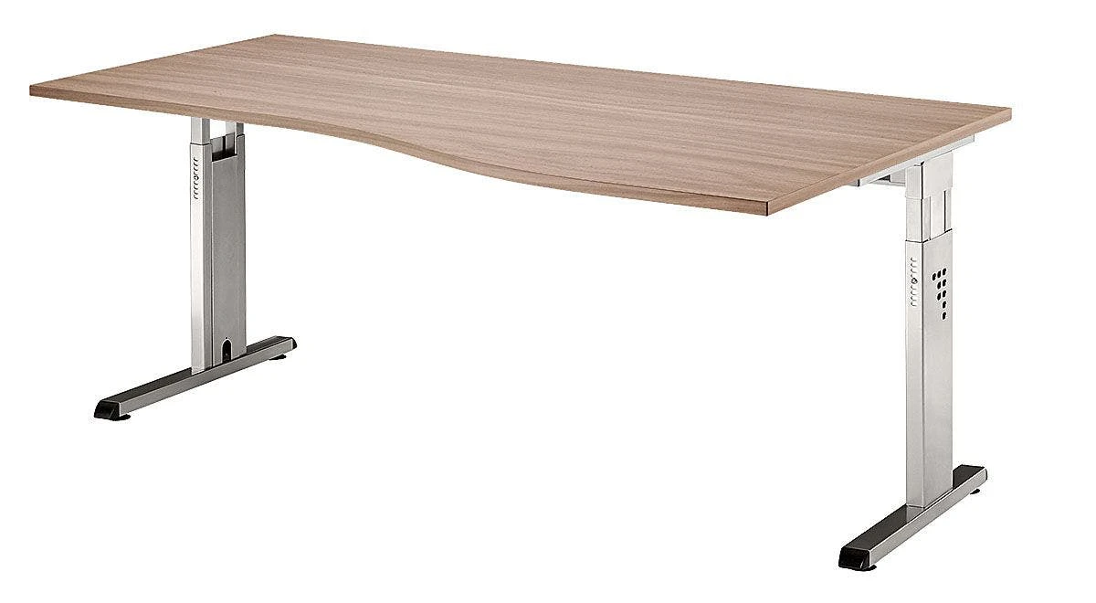 Freiformtisch Osaka - 650-850 X 1800 X 1000/800 Mm - C-Fuß Design - Weißaluminium/nussbaum 1 Freiformtisch Osaka - 650-850 X 1800 X 1000/800 Mm - C-Fuß Design - Weißaluminium/nussbaum