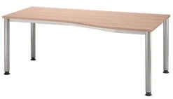 Freiformtisch Quebec - 680-760 X 2000 X 1200/800 Mm - 4-Fuß-Gestell - Weißaluminium/buche -Büromöbel Förderung 9d7d10b9 7b12 4b61 989d 4829b5826b6b