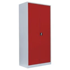 Stah Aktenschrank Metallschrank Abschließbar Büroschrank Werkzeugschrank 195 X 92,5 X 50cm Lichtgrau/Rot 530354