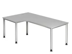 Freiformtisch Helsinki - 680-760 X 2000 X 1200/800 Mm - 4-Fuß-Gestell - Weißaluminium/buche -Büromöbel Förderung abd7f61a 1596 475c 923b 768fa034fda1 3
