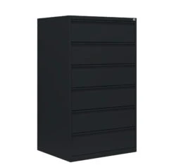 Karteischrank Karteikartenschrank DIN A5 Quer Dreibahnig 6 Schubladen Schwarz 565639