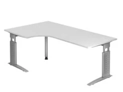 Freiformtisch Osaka - 650-850 X 1800 X 1000/800 Mm - C-Fuß Design - Weißaluminium/lichtgrau -Büromöbel Förderung c4566bac cf59 4c58 9a37 c15aba066356 2