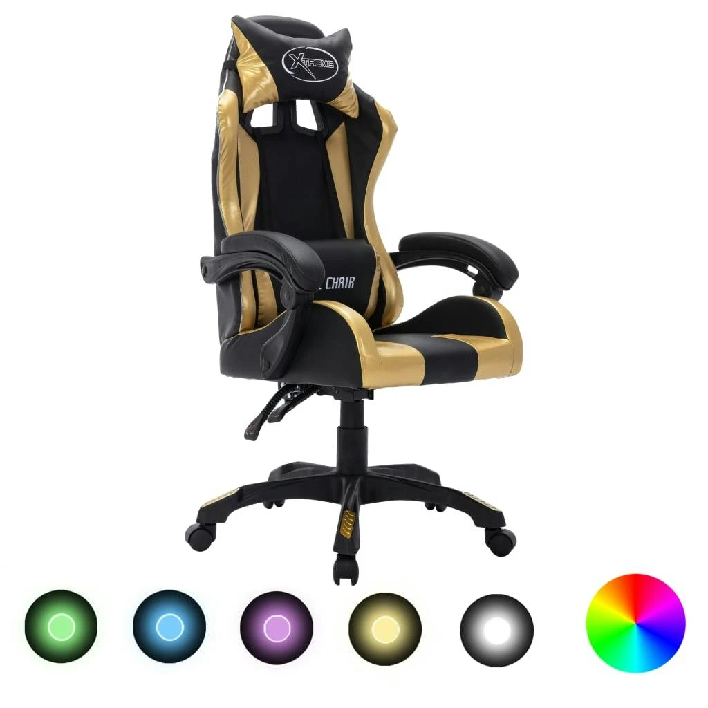 VidaXL Gaming-Stuhl Mit RGB LED-Leuchten Gold Und Schwarz Kunstleder 1 VidaXL Gaming-Stuhl Mit RGB LED-Leuchten Gold Und Schwarz Kunstleder