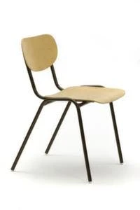 Besucherstuhl, 4-Fuß Rundrohr RAL8014, Sitz/Rücken Buche