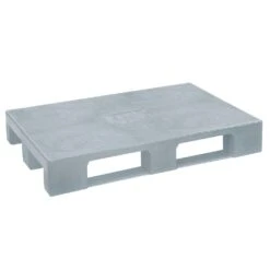 Kunststoffpalette Im Euromaß Mit 3 Kufen, LxBxH 1200 X 800 X 150 Mm, Gewicht 23 Kg, Geschlossene Deckfläche, Grau